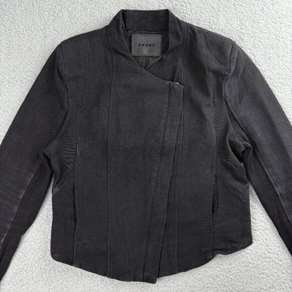 Blank NYC Jacket Womens Medium M Black Moto Asymmetrical Zip Cuff Mesh Biker - Picture 2 of 11